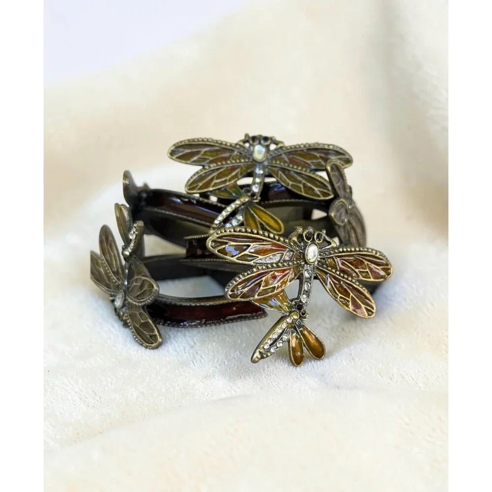 Vintage Enamel Dragonfly Napkin Rings, Table Decor, Set of 5